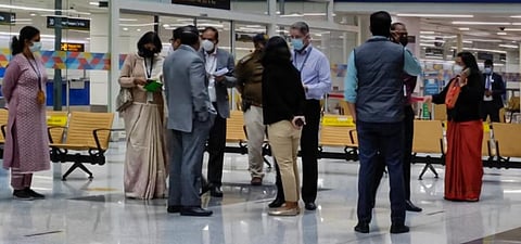Delhi Airport officials at the Indira Gandhi International Airport. 
