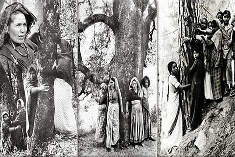 चिपको आंदोलन का एक दृश्य, भारत में वनों के संरक्षण के लिए सबसे मजबूत आंदोलनों में से एक।