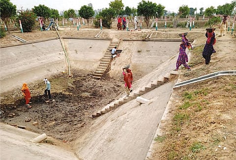 Cleaning an anaerobic pond sludge in Kurak Jagir village, Nilokheri block, Karnal district (Photo: Nitin Verma, assistant engineer, Gram Panchayat, Kurak Jagir)