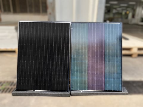 Photonic glasses give solar panels pleasing colors while maintaining their ability to efficiently produce energy. Photo: ACS 