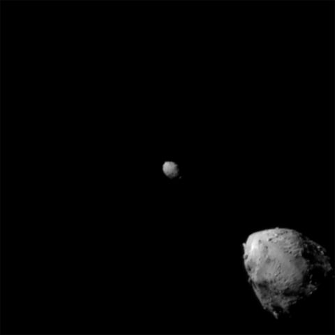 Didymos (bottom right) and its smaller moonlet Dimorphos (center) were the targets of the Double Asteroid Redirection Test. Photo: NASA / Johns Hopkins APL