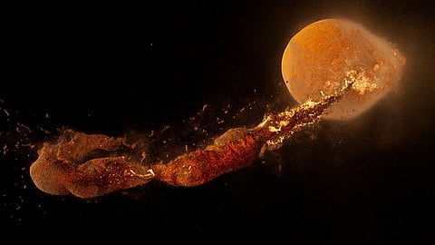 This image from the simulation shows that the Moon likely formed immediately after impact. Photo: Jacob Kegerreis.
