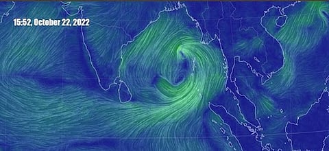 Kolkata and adjoining south Bengal districts are also likely to receive significant rainfall. Image: Earth Nullschool