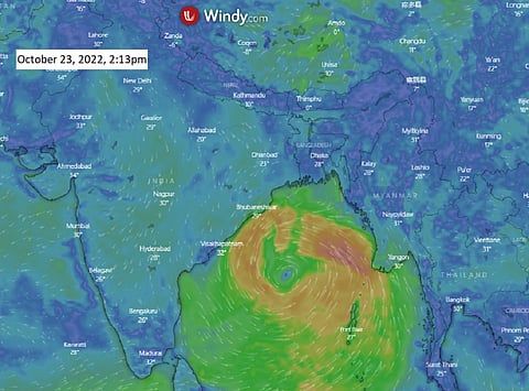 The depression intensified into a deep depression in the east-central Bay of Bengal on October 23, 5.30 am. Photo: Windy
