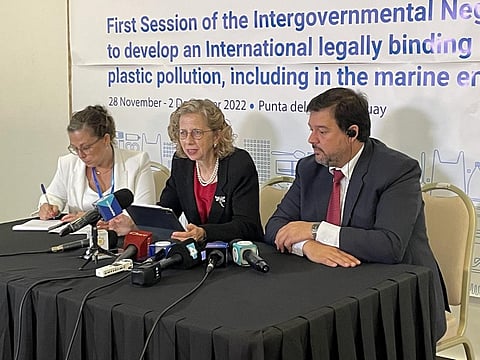 UNEP Executive Director Inger Andersen addresses the media at Punta del Este. Photo: @andersen_inger / Twitter