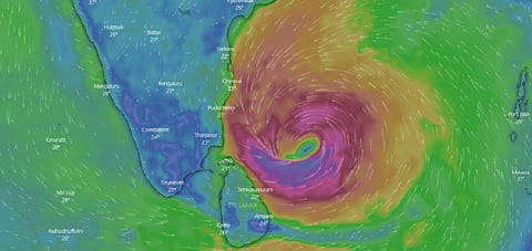 Position of the cyclone as on 4pm December 8, 2022 Image: windy.com