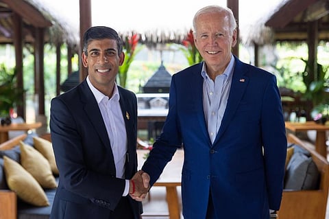 The US-UK deal highlights the fossil fuel addiction of the Western world which otherwise masquerades as a leader in the drive to make the globe carbon-free in the future. Photo: @RishiSunak / Twitter