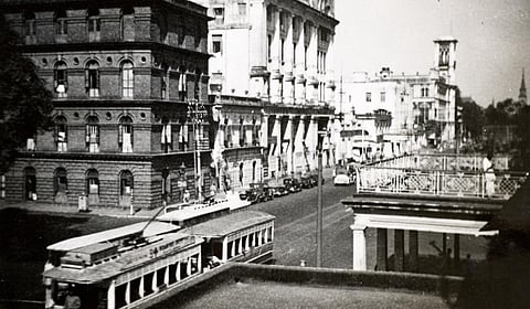 A vintage photograph of a street in Calcutta in the 1930s or 1940s showing a tram Photo: iStock