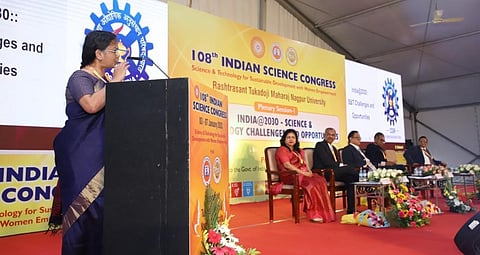 N Kalaiselvi, director-general, Council of Scientific and Industrial Research, speaks at the session. Photo: Press Information Bureau