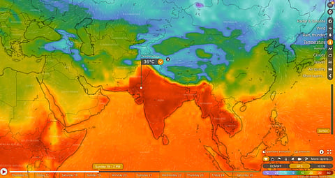 United States Global Forecasting System temperature forecast for February 19, 2023, 2 pm