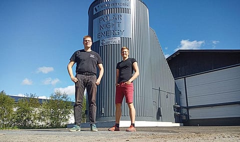 The sand battery developed by Tommi Eronen (right) and Ville Kivioja (left) 
can be used by 
Indian industries that require more than 
10,000 MWh 
heating in a year  (Photograph courtesy: Polar Night Energy)