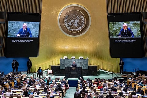 Women’s and girls’ rights have stalled and are going into reverse, António Guterres said at Women’s Civil Society Town Hall in New York on March 13, 2023. Photo: @antonioguterres / Twitter