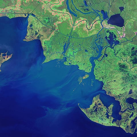 Over 8,000 satellites are orbiting Earth today, capturing images like this, of the Louisiana coast. Source: NASA Earth Observatory
