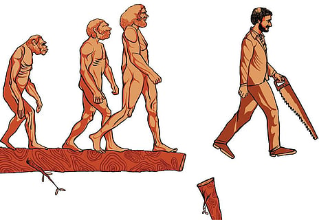 एन्थ्रोपोसीन: प्रकृति से दूर होता इंसान; ग्राफिक: सोरित/ सीएसई 