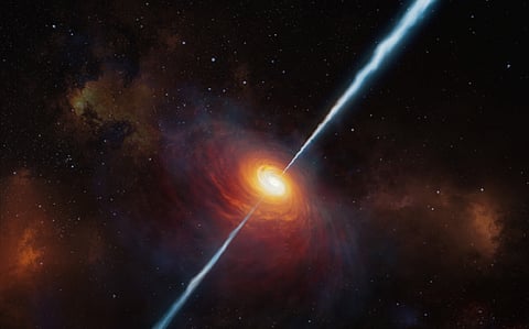 An artist’s rendering of quasar P172+18. Photo: ESO-M Kornmesse.
