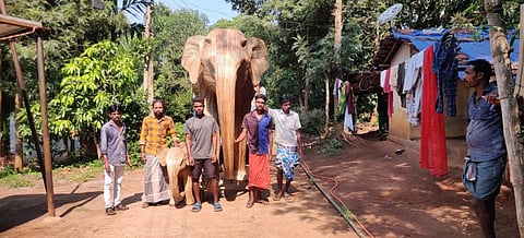 Adivasi craftsmen with the elephant replicas. Photo: The Real Elephant Collective