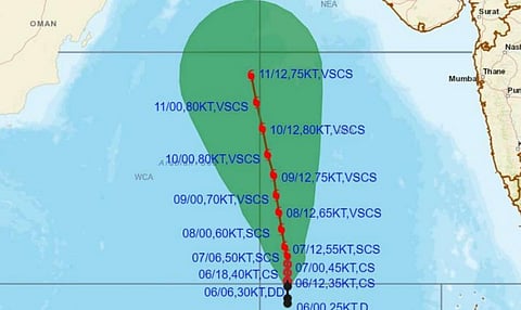 A map by IMD showing the path of Biparjoy
