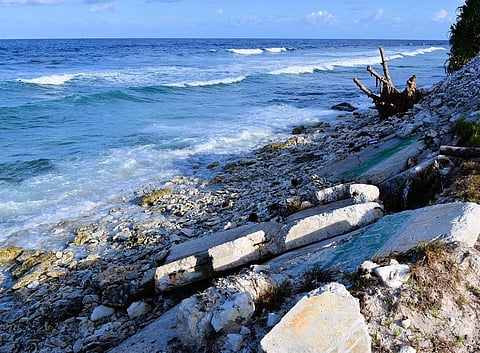 Remains of a collapsed seawall in Tuvalu. Photo: iStock