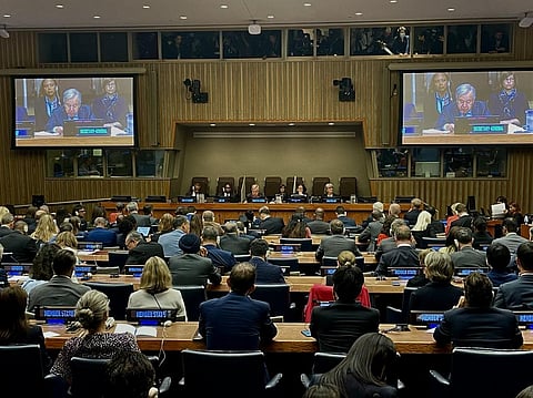 UN Secretary-General Antonio Guterres delivering his opening remarks to the Climate Ambition Summit in New York on September 20, 2023. Photo: iStock