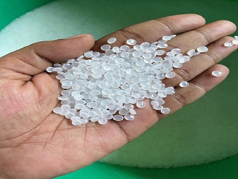Virgin plastic pellets, LDPE. Photo: Siddharth G. Singh / CSE
