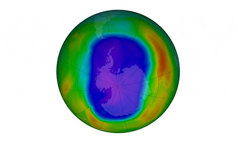 The ozone hole over Antarctica as measured on September 21, 2023 when it reached its maximum size. Image: NASA Ozone Watch