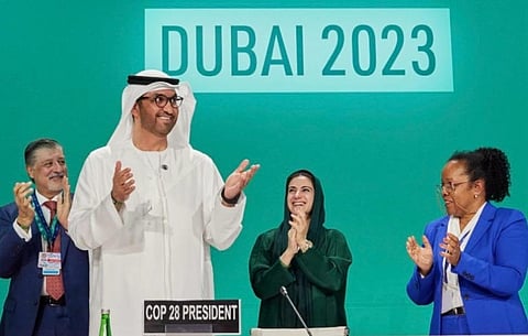 Sultan Al Jaber reacts as the Loss and Damage Fund becomes operational on Day 1 of COP28. Photo: @COP28_UAE / X