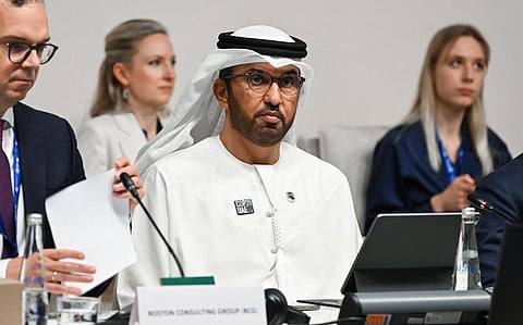 Sultan Al Jaber, COP28 President, speaks at the Industrial Transition Accelerator (ITA) Presidency Roundtable during the UN Climate Change Conference COP28 at Expo City Dubai on December 5, 2023, in Dubai, United Arab Emirates. (Photo by COP28 / Stuart Wilson)