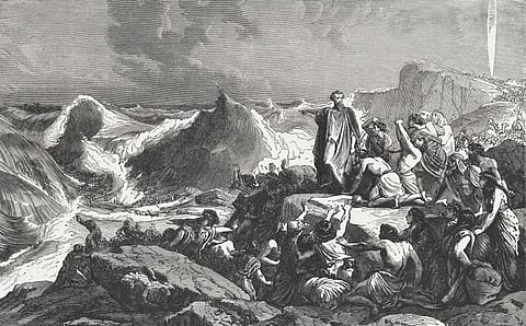 A wood engraving from 1886 showing Moses and the Israelites on the shores of the Red Sea. Credit: iStock