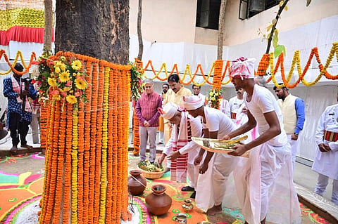 CP Radhakrishnan, Governor of Jharkhand, celebrating Sarhul festival at Jharkhand on March 24, 2023. Photo: @CPRGuv / X (formerly Twitter)
