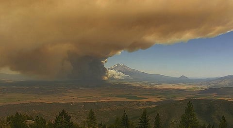 Wildfire burning near Mount Shasta, California, on June 28, 2021. Photo: Unmanned remote wildfire camera owned by State of California.