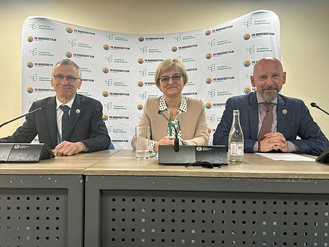David Cooper, Acting Executive Secretary, Convention on Biological Diversity, participated in the Closing Press Conference of SBSTTA26, alongside Senka Barudanovic, SBSTTA Chair, and David Ainsworth, head of communications. Photo shared by @UNBiodiversity on X (Formerly Twitter)