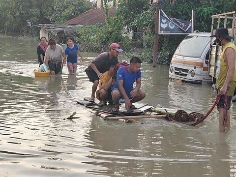 Flood waters in Lairikyengbam Leikai village, Imphal East district, on June 1. 
