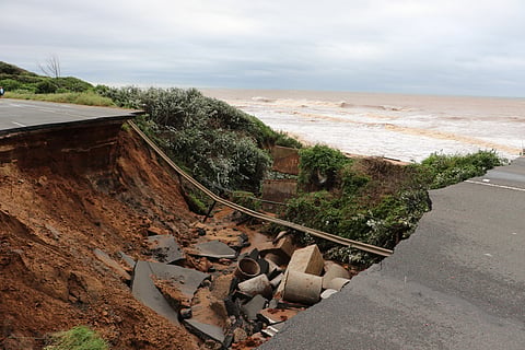 A chunk of a freeway in Durban, South Africa washed away in  floods in 2022