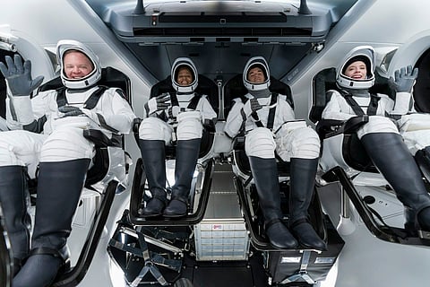 Crew members from the Inspiration4 mission. New research looks at the biological effects of their short trip to space. 