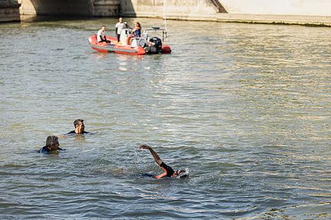 Anne Hidalgo, Mayor of Paris, swims in the Seine on July 17, 2024.
