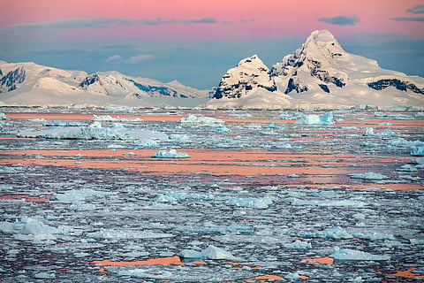 The polar landscape of the west coast of the Antarctic Peninsula in Antarctica.