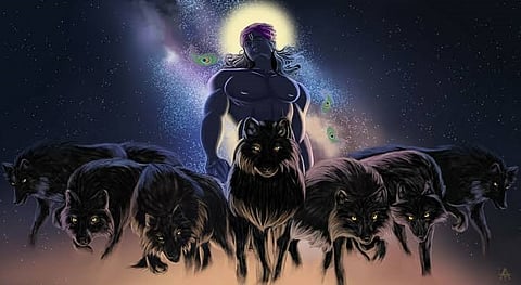 Artist Ayushi Tiwari's impression of Krishna and the wolves in the ‘Harivamsha’