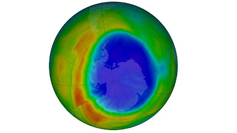 The Antarctic ozone hole, as recorded on September 14, 2024. 