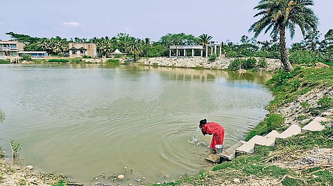 Residents of Amjhara 10 village in South 24 Parganas district, West Bengal, depend on this pond for almost all their needs, from bathing to washing utensils to preparing food. The village saw an outbreak of cholera in April this year, which affected 41 people