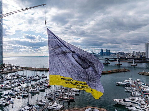 Plastics treaty: Giant eye flag at Busan reminds of power of art in consolidating public support for global good