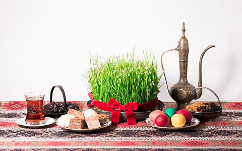 The Haft Sin plate or tray prepared on Nowruz