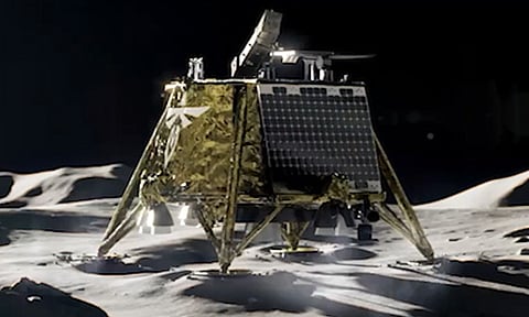An artist’s rendering of Firefly Aerospace’s Blue Ghost lander, which navigated and avoided hazards during its final descent to the surface.