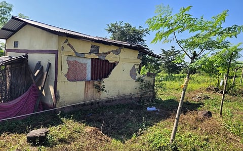 Photograph of a house in Madhupur village destroyed by elephants in 2024