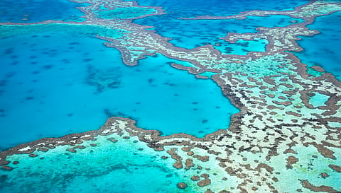 Aerial view of the Great Barrier Reef.