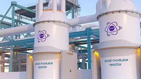 Concept of a SMR small modular nuclear reactor power plant.