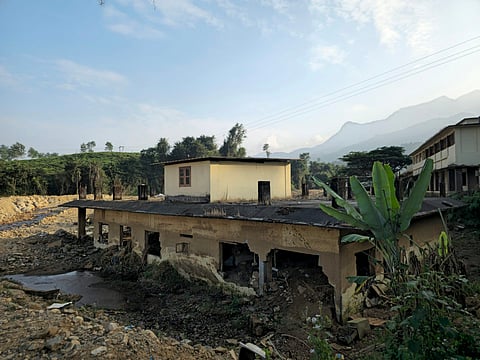 A building damaged by the 2024 landslide in Wayanad. 

