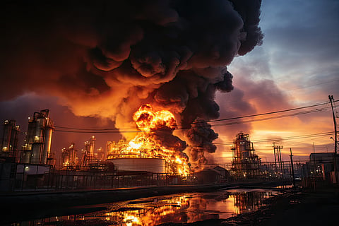 Oil depot fire.