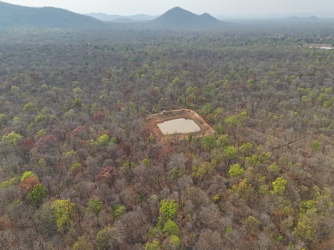 A jhiriya deep inside the Kulhadighat Range of Chhattisgarh's Udanti-Sitanadi Tiger Reserve. These traditional water sources are created by digging into sandy layers that naturally store subsurface water.