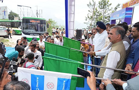 Chief Minister of Himachal Pradesh Sukhvinder Singh Sukhu launching the 297 buses at Kiarighat in Solan district on July 30, 2026.