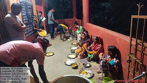 Residents take shelter at a cyclone relief centre in Odisha’s Malkangiri district as Cyclone Arnab hits the region.